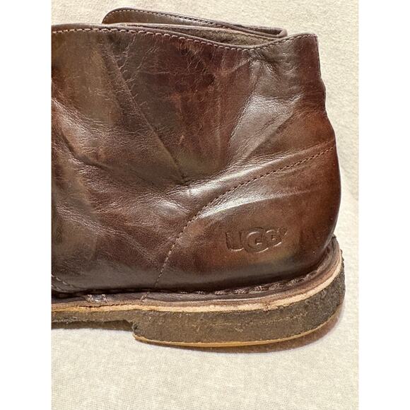 UGG Leighton Men’s Size 11 Crinkly Brown Leather Chukka Boots PLZ READ - Picture 10 of 16